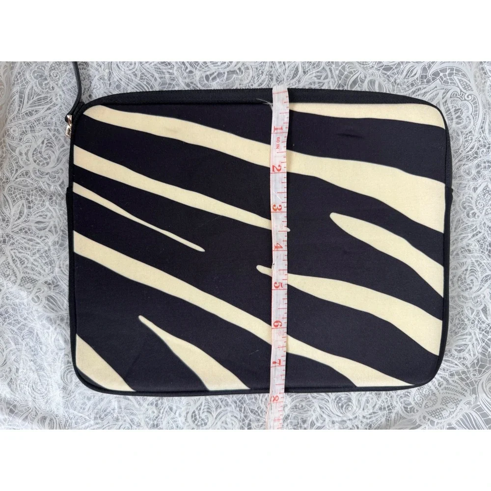 Kate Spade New York Zebra Print Laptop Tablet Sleeve Black Cream Purple 10.5in